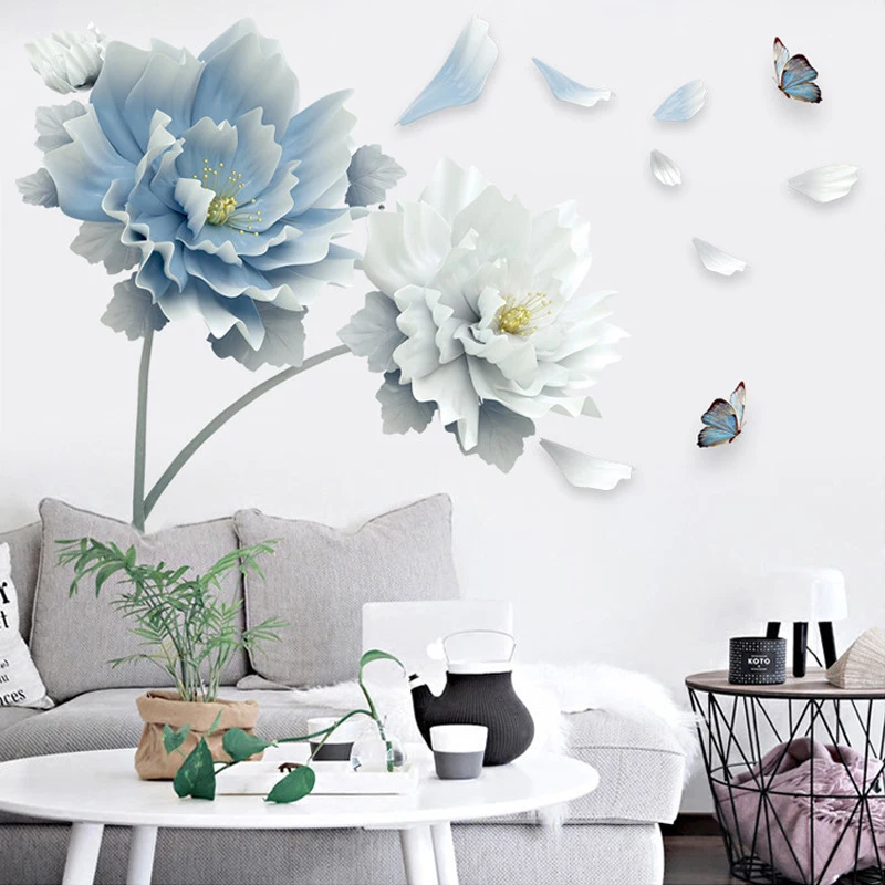 

1pcs 2022 New GS9853 Blue Lotus Wall Stickers Porch Wall Bedroom Decoration Flower Stickers Wall Paper Self-adhesive Wallpaper