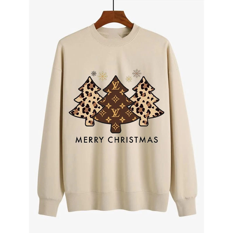 

Женская Повседневная хлопковая толстовка с длинным рукавом и принтом рождественской елки Rheaclot