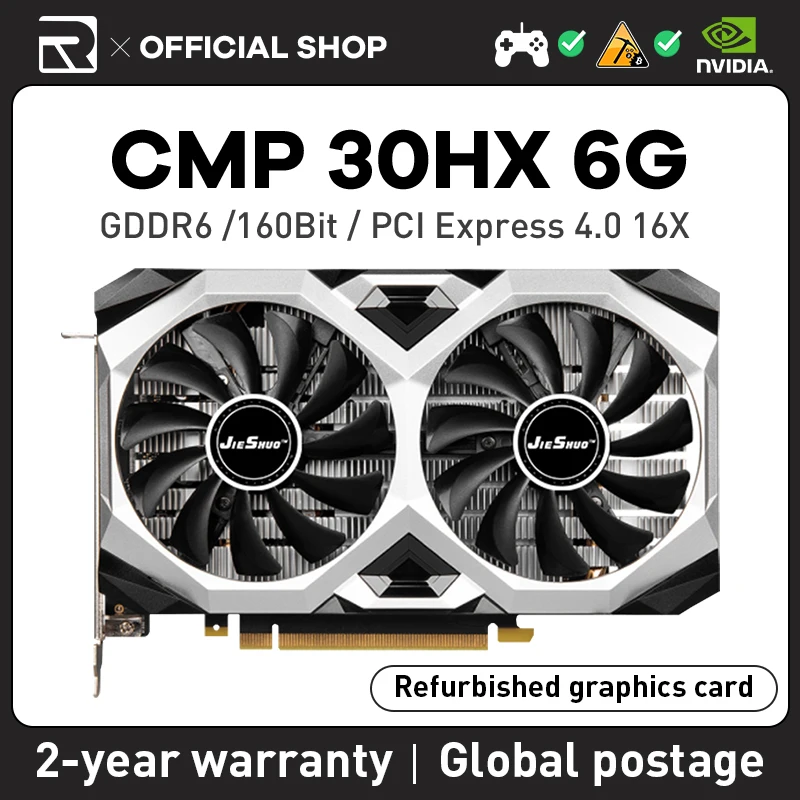 Профессиональная графическая карта JIESHUO NVIDIA CMP 30HX 6 ГБ для майнинга использует Gpus cmp30hx 6g для Btc серии KAS RVN CFX и т. д.