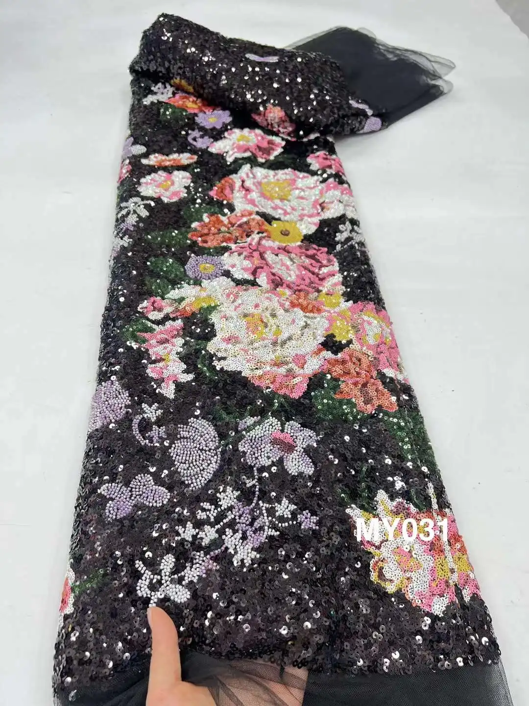 Роскошная африканская кружевная ткань с тяжелыми бусинами высокое качество 5