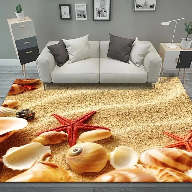 

3D Three-dimensional Household Floor Mat Beach Pattern Living Room Carpets Bedroom Rugs Bath Floor Mat Large Area Anti Slip Rug