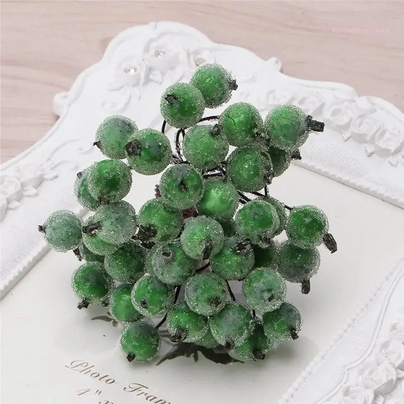 

40 Pcs Decorative Mini Christmas Frosted Fruit Holly Artificial Flower HX6D