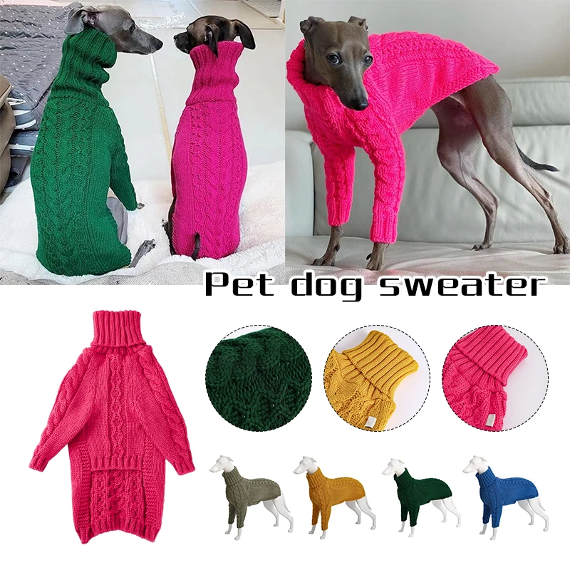 

Зимний свитер с высоким воротником для собак, итальянская водолазка Greyhound Whitbit, теплый комбинезон с перекрученным воротником, теплое вязаное пальто для щенков