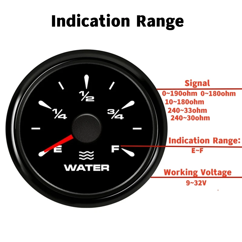 Датчик уровня воды приборная панель с зеленой подсветкой 52 мм 0-190 Ом 240-33 0-180