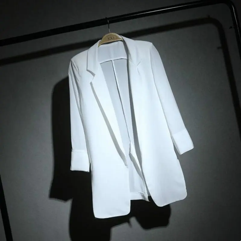 Sagging Elegant White Chiffon Small Suit, Feminine Temperament, Medium-length Casual Suit Spring and Autumn Thin Coat