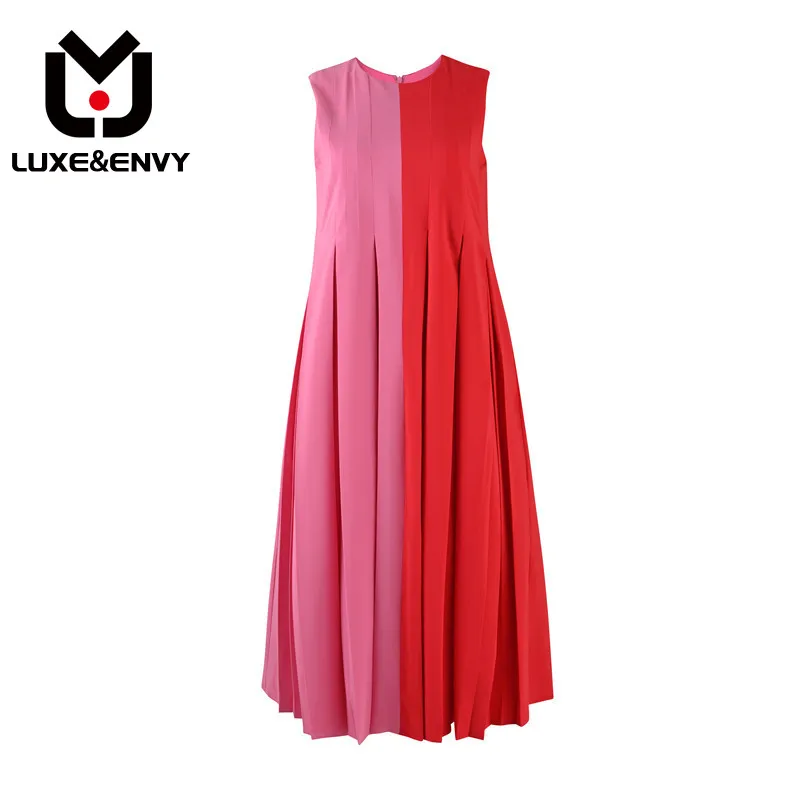 

Женское приталенное платье Люкс & ENVY, розовое контрастное платье без рукавов в Королевском Стиле, модель L4103 на лето, 2023