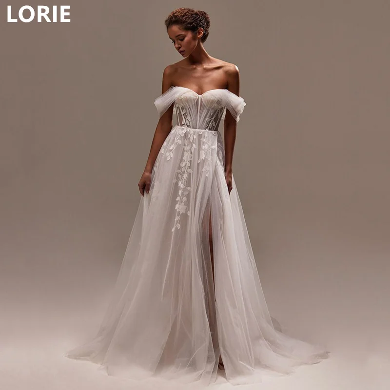 LORIE Свадебные платья трапециевидной формы с открытыми плечами и аппликацией