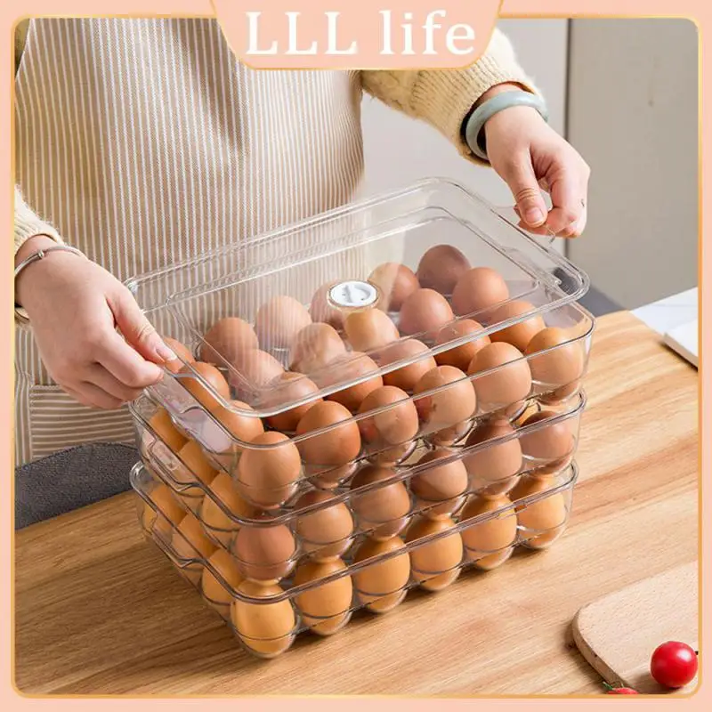 

Kitchen Accessories Storage Containers Household Save Space Egg Preservation Box Transparent With Covers Egg Tray Boxes Egg Rack