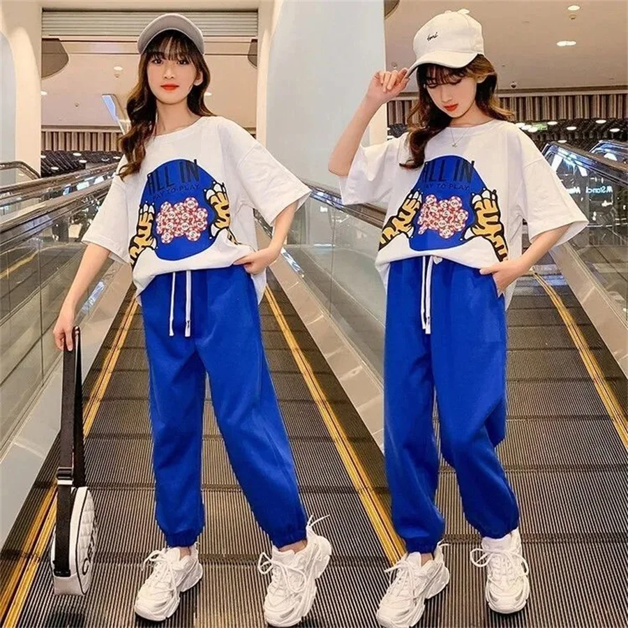 

Teen Girls Tracksuit 2022 Summer T shirt and Pants 2pcs kids girls clothes Set Loose Casual Outfits 6 8 10 12 Childern Clothing