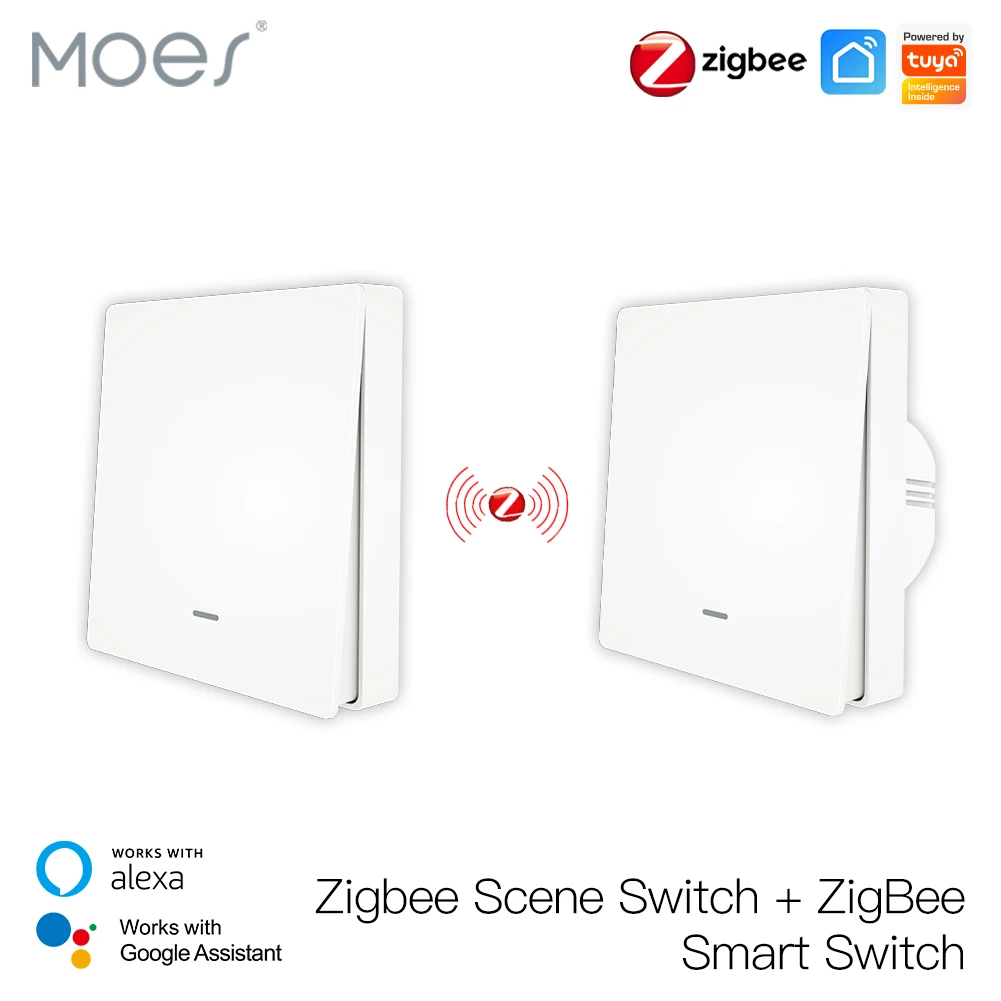 

Moes New Tuya ZigBee Smart Light Switch with Scene Switch Kit 2/3 way Multi-control No Neutral wire works with Alexa Google Home