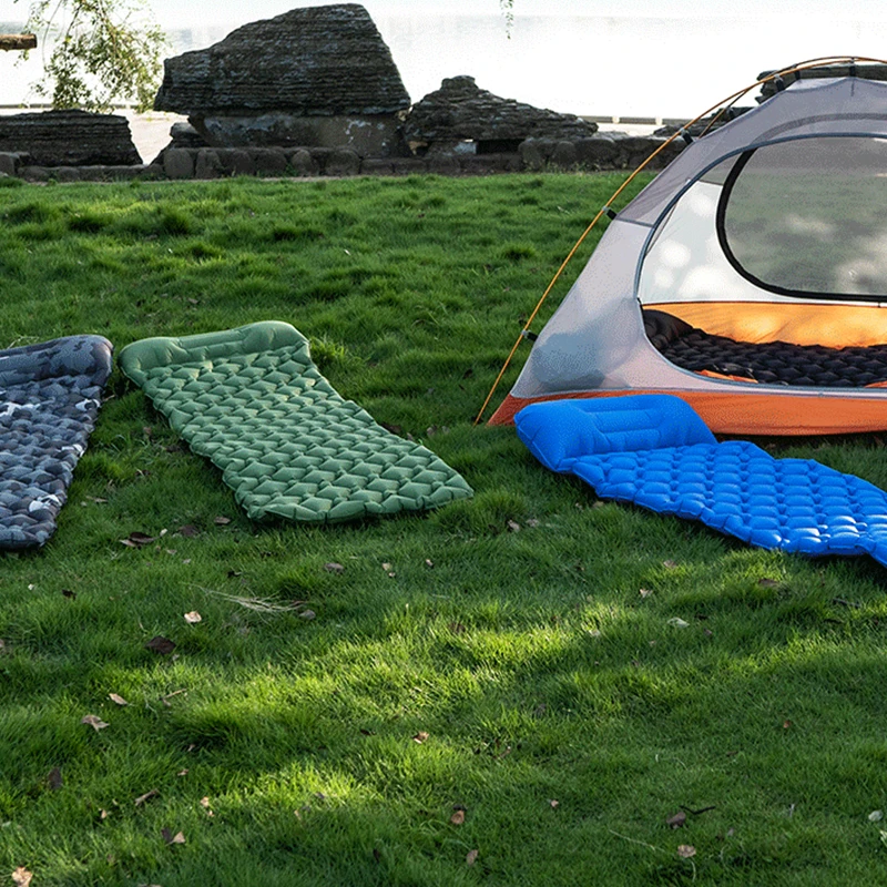

Travel Mat With Headrest For Hiking Outdoor Sleeping Pad Camping Inflatable Mattress Built-in Pump Ultralight Air Cushion