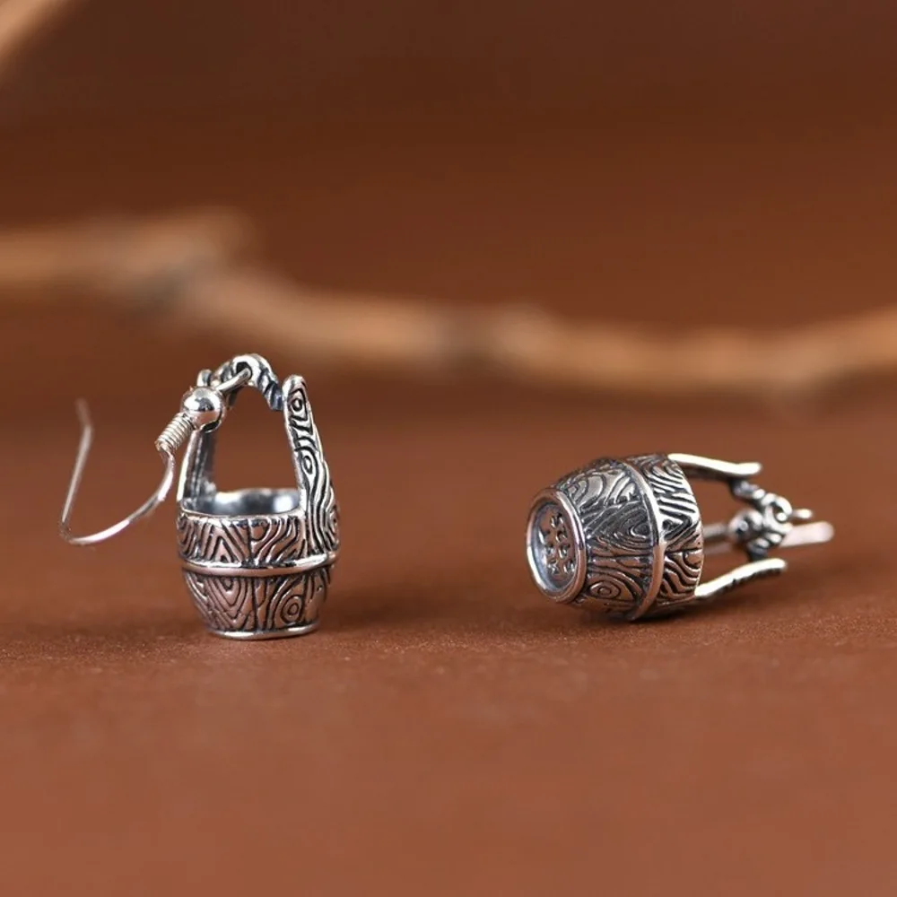 Настоящее твердое серебро 925 женские подарочные серьги-ведра с резным узором на