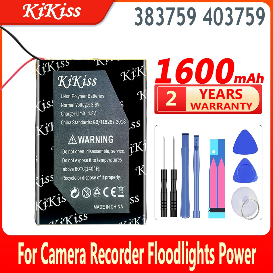 

1600mAh KiKiss 100% New Battery 383759 403759 For Camera Recorder Floodlights Power Bank Remote Control Batteries