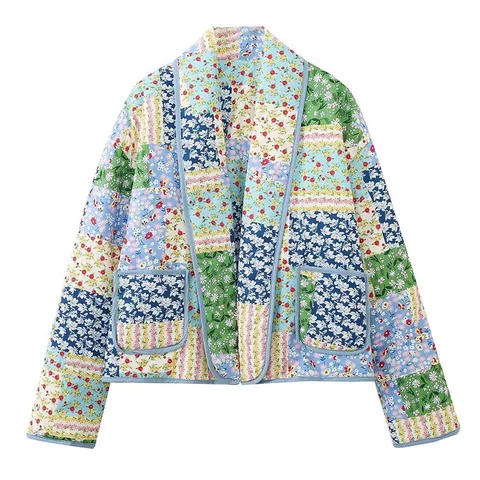Женская винтажная куртка HH TRAF с цветочным принтом, хлопковая теплая куртка на шнуровке с длинным рукавом, Повседневная Уличная одежда, осень-зима 2023