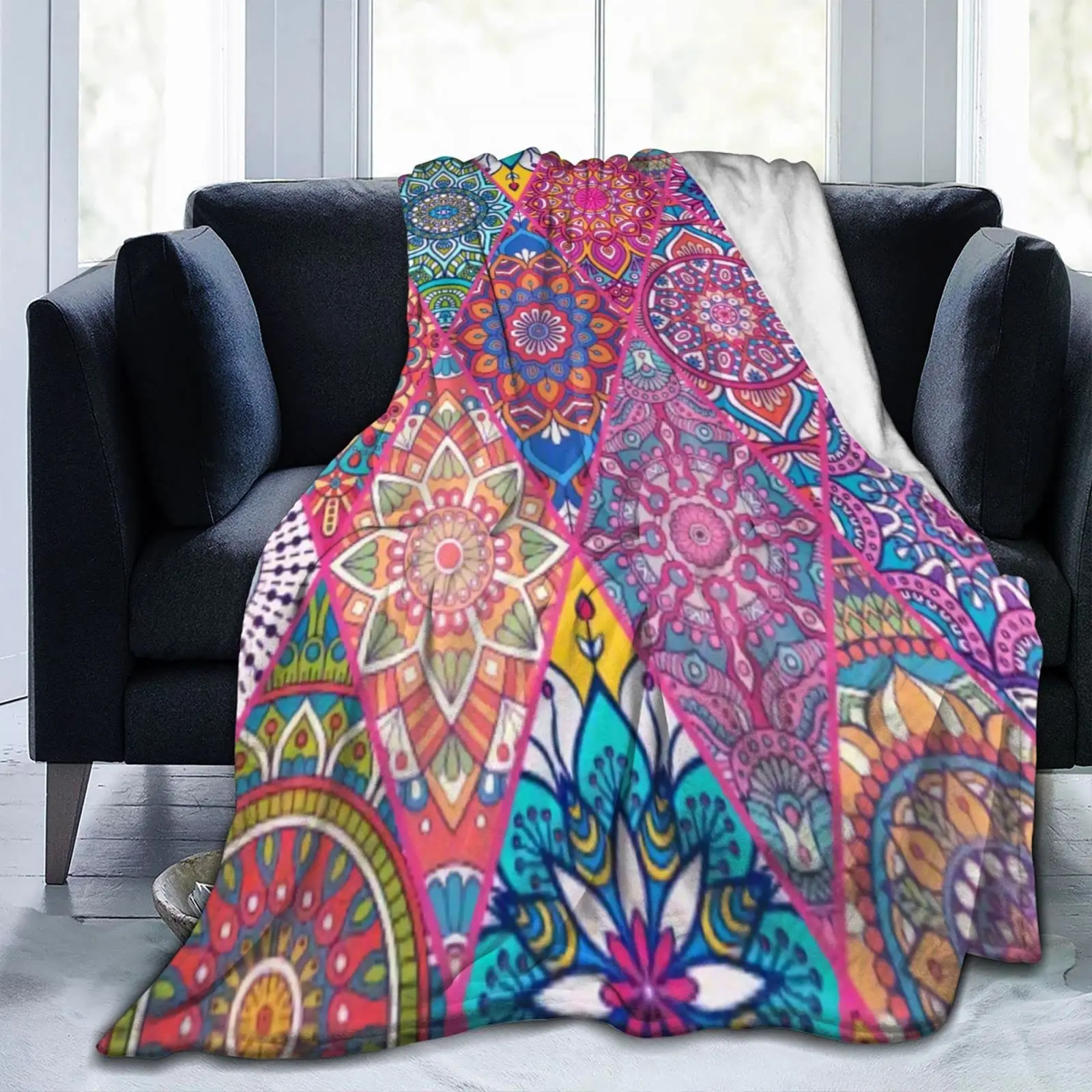 

Flannel Luxury Throw Blanket Bohemian Mandala Floral Art Print Lightweight Warm Soft Cozy for Couch Sofa Bed Galaxy Geometric