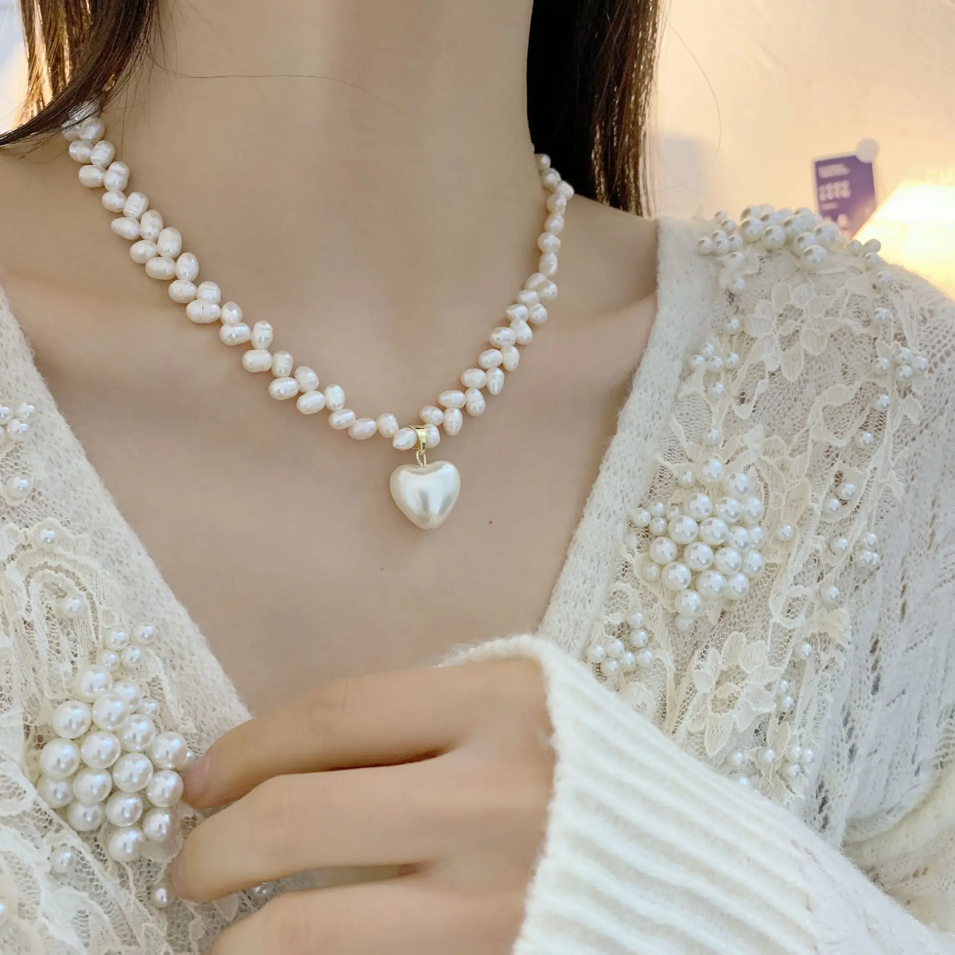 

2022 винтажное ожерелье с подвеской в форме сердца из пресноводного жемчуга, модные украшения