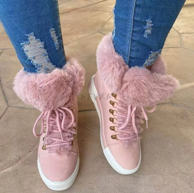 

2023 Winter New Designer Brand Luxury Women High Shoes Characteristic Real Rabbit Hair Warm Warm Size 43 Women Shoes Snow Boots