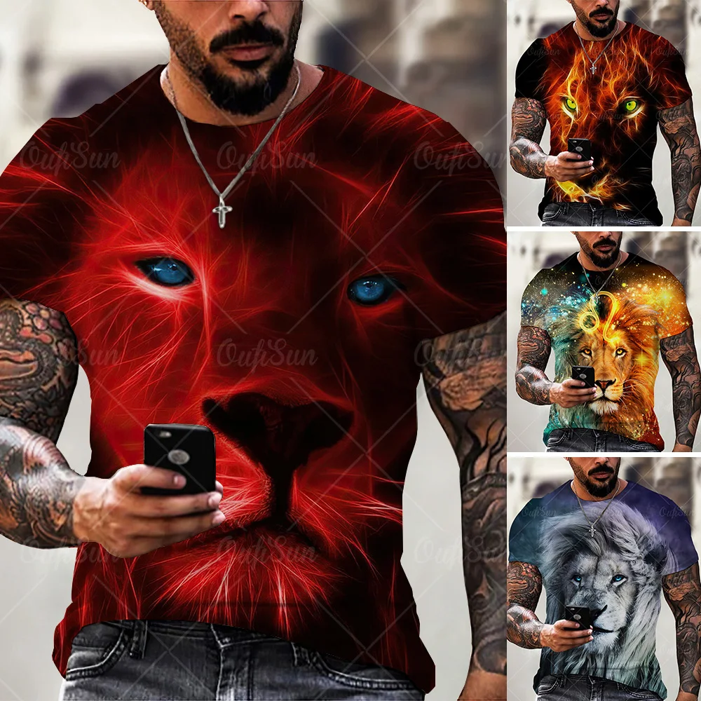 

Summer Men's T-Shirt Colorful Casual 3D Lion King Fashion Print Men Street Top Oversized Clothing O-Neck Tee Short Sleeve Shirts