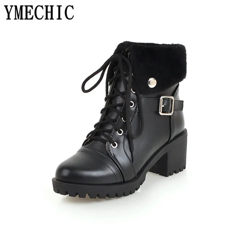 Женские ботильоны на шнуровке YMECHIC ботинки высоком блочном каблуке