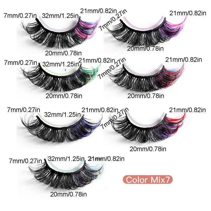 False Colored Eyelashes 7Pairs Fake Fluffy Eye Lashes Soft Wispy Natural Eyelash Extension Light Weight Easy To Remove For Girl images - 6