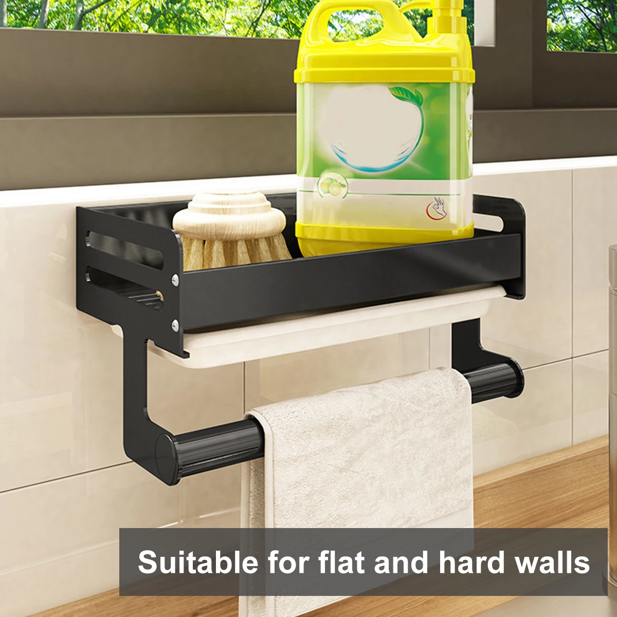 

Detachable Sink Sponge Holder kitchen Storage Rack with Hook Paper Towel Holder Refrigerator Side Hanging Organizer Shelf