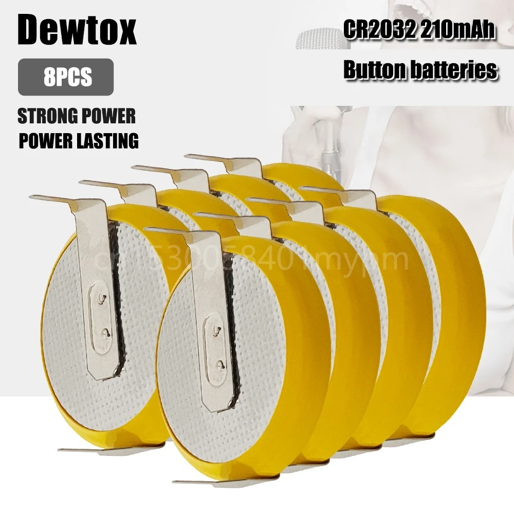 

8PCS Dewtox CR2032 3V Lithium Battery In Line Horizontal Solder Pin Battery for Electronic Remote Control Toy Battery