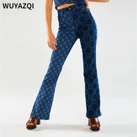 wuyazqi fashion womens printed yin yang two color water washed slim fit womens jeans leisure wide leg pants womens