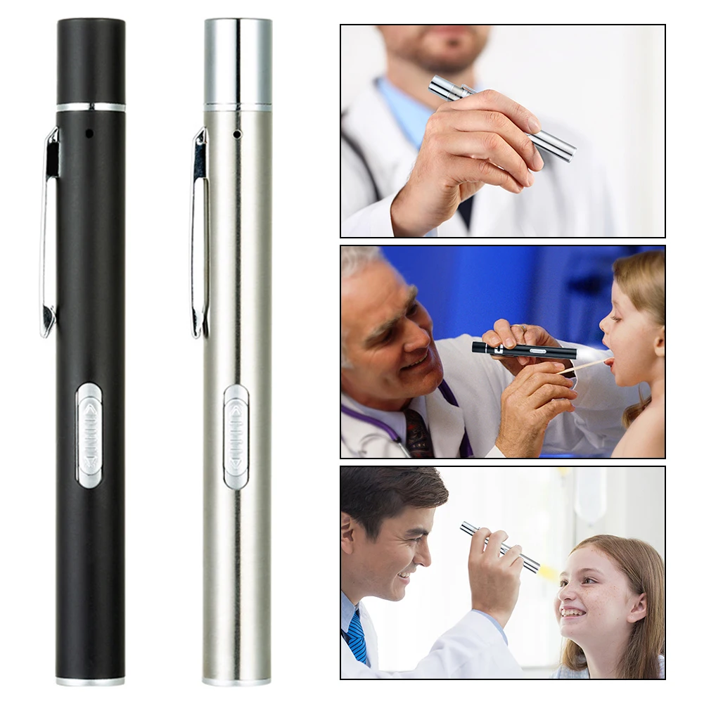 

USB Rechargeable Stainless Steel 2 Modes LED Flashlight Clip Pen Mini Light Portable Lamp Inspection for dentist Camping Nursing