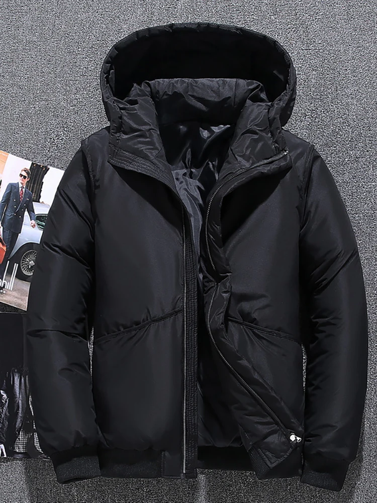 Winter Warm Men Jacket Coat Casual Autumn Stand Collar Puffer Thick Hat White Duck Parka Male Men's Winter Down Jacket With Hood