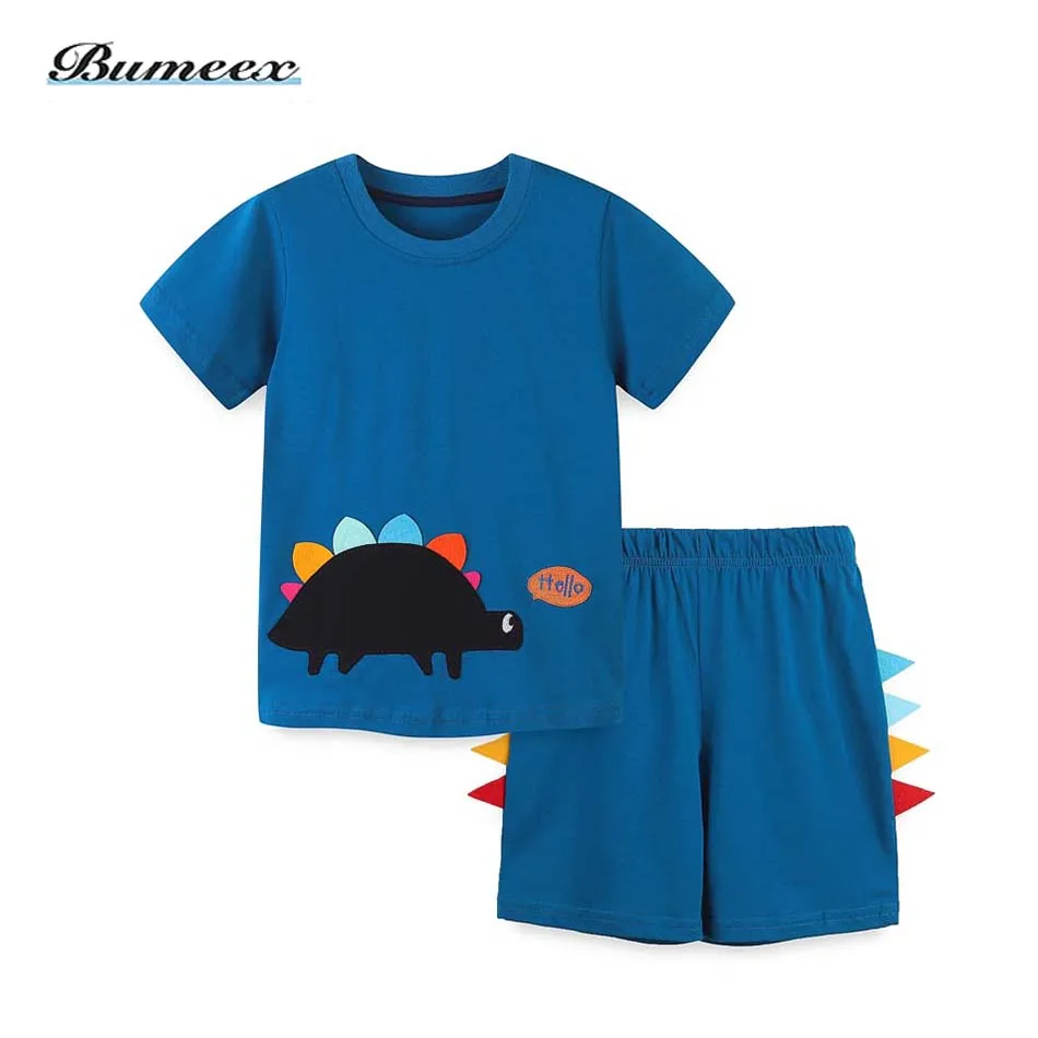 

Bumeex Toddler Boys Summer Dinosaur Printed Sets Outfits Boys Short T Shirt Elastic Shorts Set Toddler Clothes