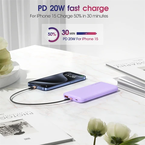 Power Bank 10000 мАч PD20W Быстрая зарядка Зарядное устройство для мобильного телефона iPhone 16 15 Samsung Huawei Xiaomi Powerbank Внешняя батарея
