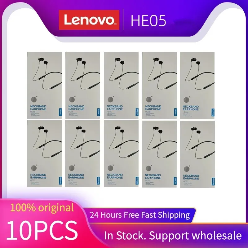 Оригинальная Беспроводная bluetooth-гарнитура Lenovo HE05 с магнитным шейным ободом, водонепроницаемые спортивные наушники С Подавлением Шума