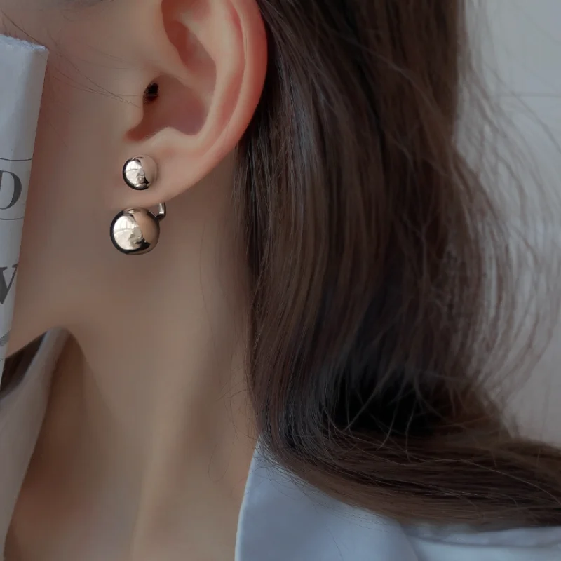 

Vintage Two Ways To Wear Round Ball Metal Gold Color Earrings for Women New Trendy Simple Korean Boucle Oreille Femme Jewelry