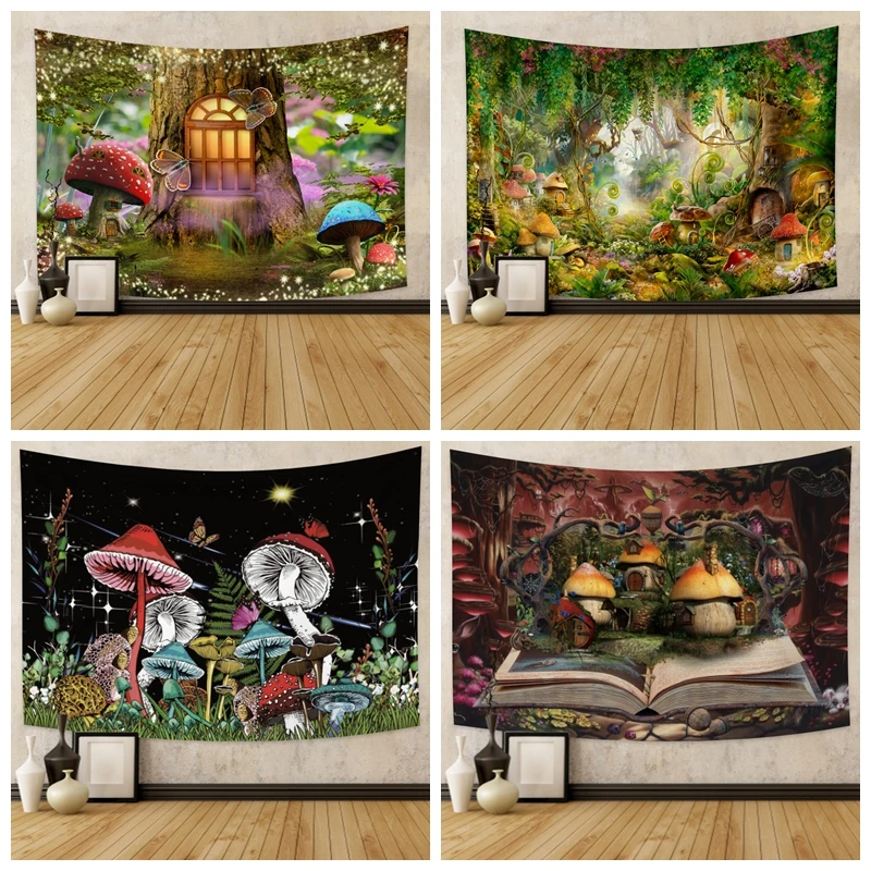 

Fairy Tale Forest Tapestry Wall Hanging Fantasy Magic Mushroom Aesthetic For Kids Girls Bedroom Living Room Dorm Party Decor