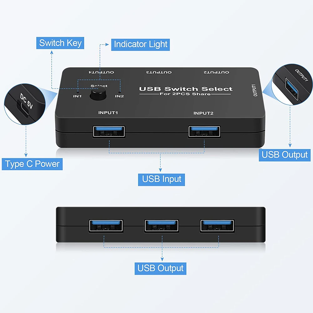 KVM-переключатель USB 2 0 для Windows 10 ПК клавиатуры мыши принтера шт. совместное