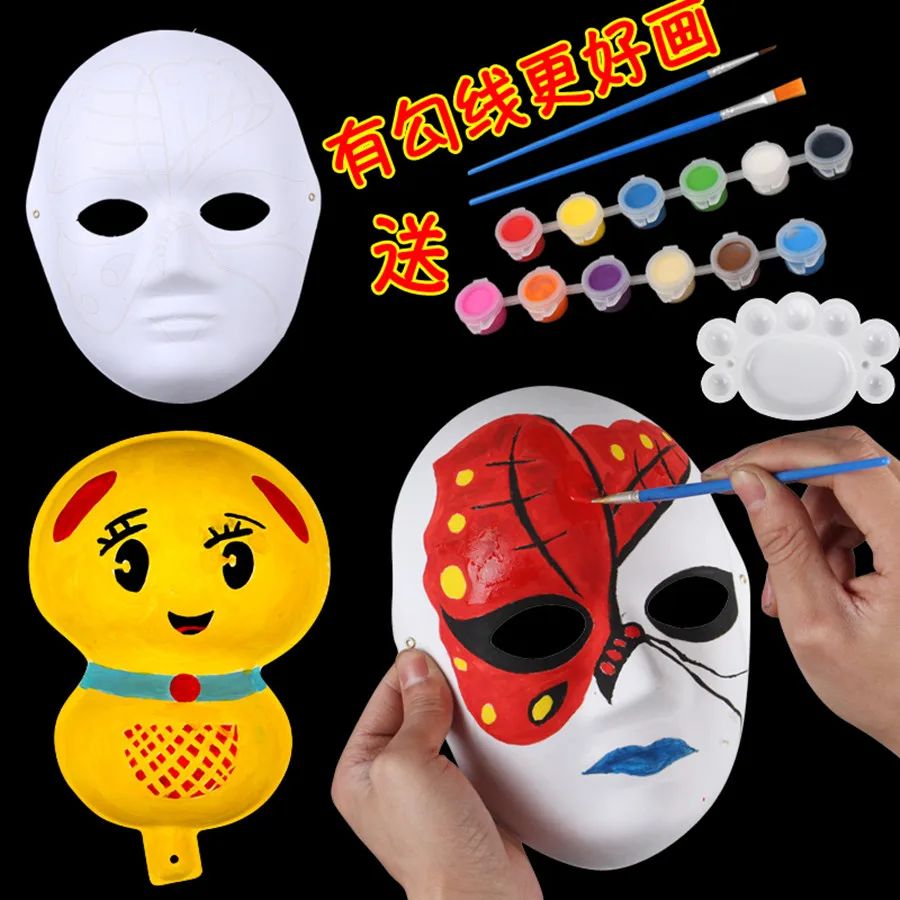 

Детская маска Пекинской оперы, ручная роспись, Белая пустая Конская ложка, набор «сделай сам» из материала, ручки и палитра для масляной кра...