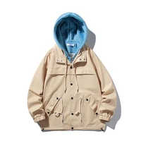 2022 mens fashion fake two piece colorblock drawstring hooded jacket japanese large size patchwork windbreaker jacket