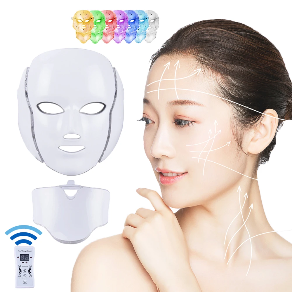 

Face LED Mask 7 Colors Light Facial Skin Rejuvenation Anti Acne Photon Therapy Whitening Tightening With Neck Beauty Skin Care