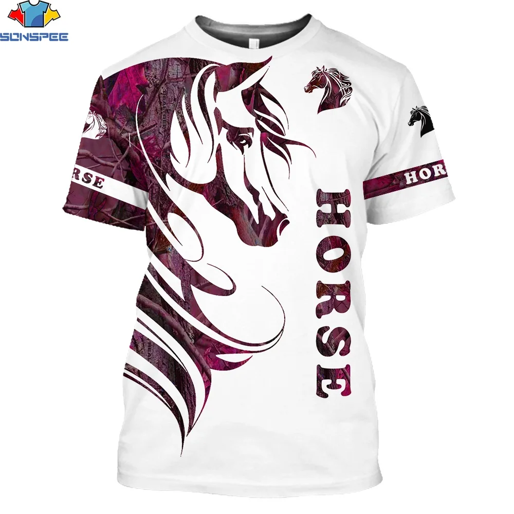 

SONSPEE 3D Print Sunmmer New Men Women Short Sleeve T-shirt Horse Pattern Classic Style Sport Leisure Street Crewneck Shirts Top