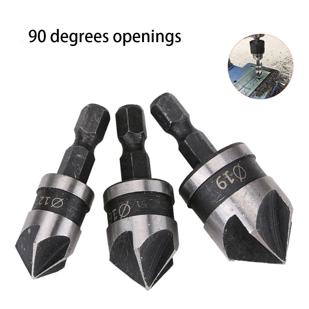 

3pcs Chamfer Drill Bit Set 5 Flute Wood Working Tool Countersink Drills Bits