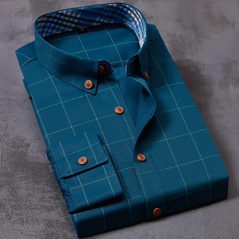 Spring Autumn 2022 Fashion Men's Clothing  oversize 4XL 5XL 6XL Slim Plaid Long-sleeved Men's Bussiness Shirt Mens Dress Shirts
