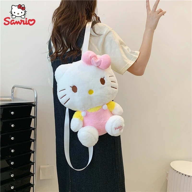

Sanrio Plush Backpacks Hellokitty Cartoon Furry Bags Anime Kuromi Cinnamorol Kawaii Large Capacity Schoolbag Girls Cute Gift