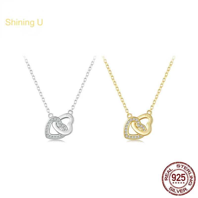 

Shining U S925 Silver Heart Shape Necklace for Women Plated In Gold Fine Jewelry Gift