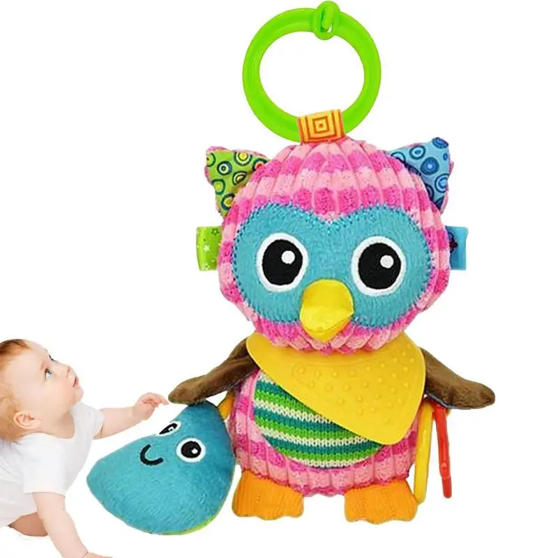 

Plush Rattle Toy Hand Grab ColorfulOwl Animal Sensory Shaker Kid Rattle With Teether Sound Developmental Hand Grip Toys Kid Toys