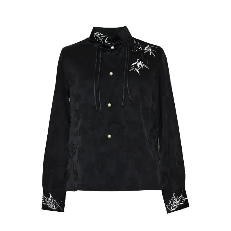 Женская жаккардовая блузка Hanfu изысканная Модифицированная с бамбуковой