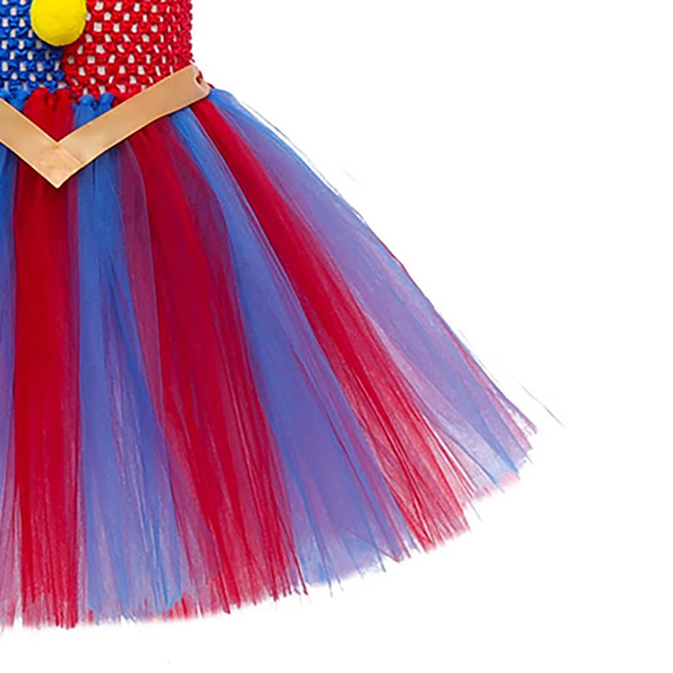 Детский костюм клоуна на Хэллоуин платье для девочек пышное в красочную полоску