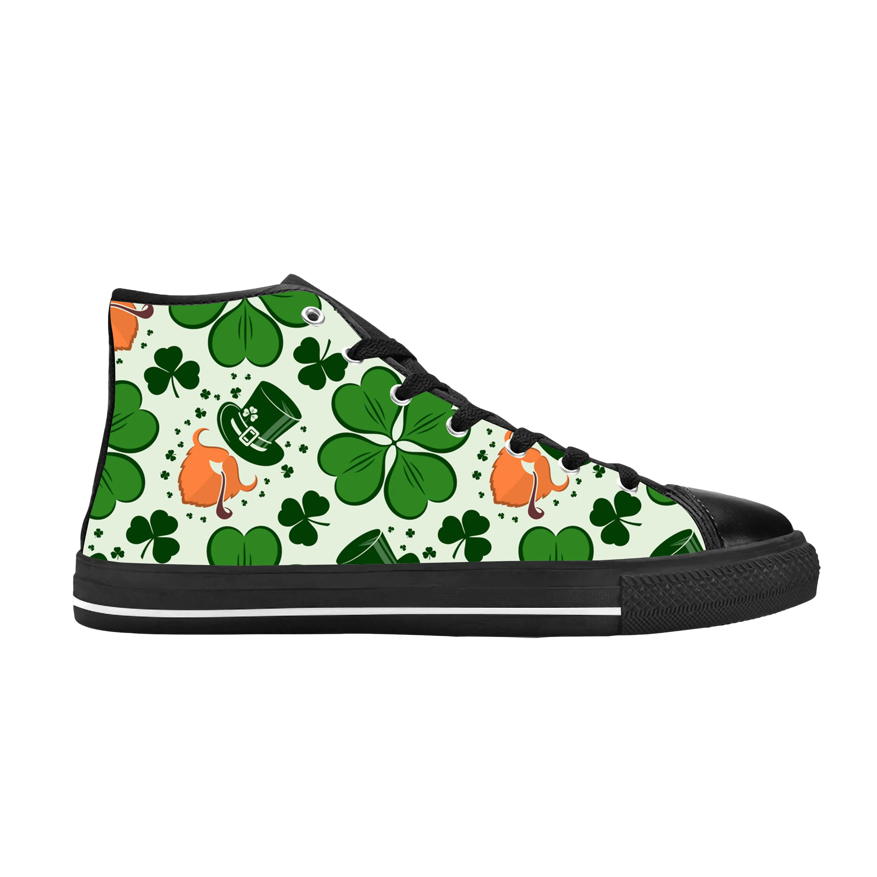 

Happy Clover St Patrick's Day Pattern Shamrocks Casual Cloth Shoes High Top Comfortable Breathable 3D Print Men Women Sneakers