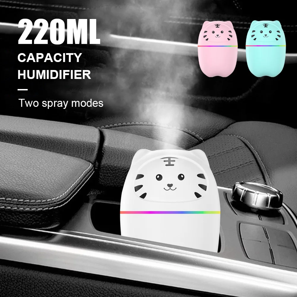 

220ML Mini Car Air Humidifier USB Powered Aroma Diffuser Desktop Humidifier Mister Low Noise With LED Light For Car Home Office