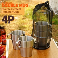 outdoor non magnetic stainless steel double layer cup 4 piece set of picnic heat insulation and scalding coffee mug beer mug