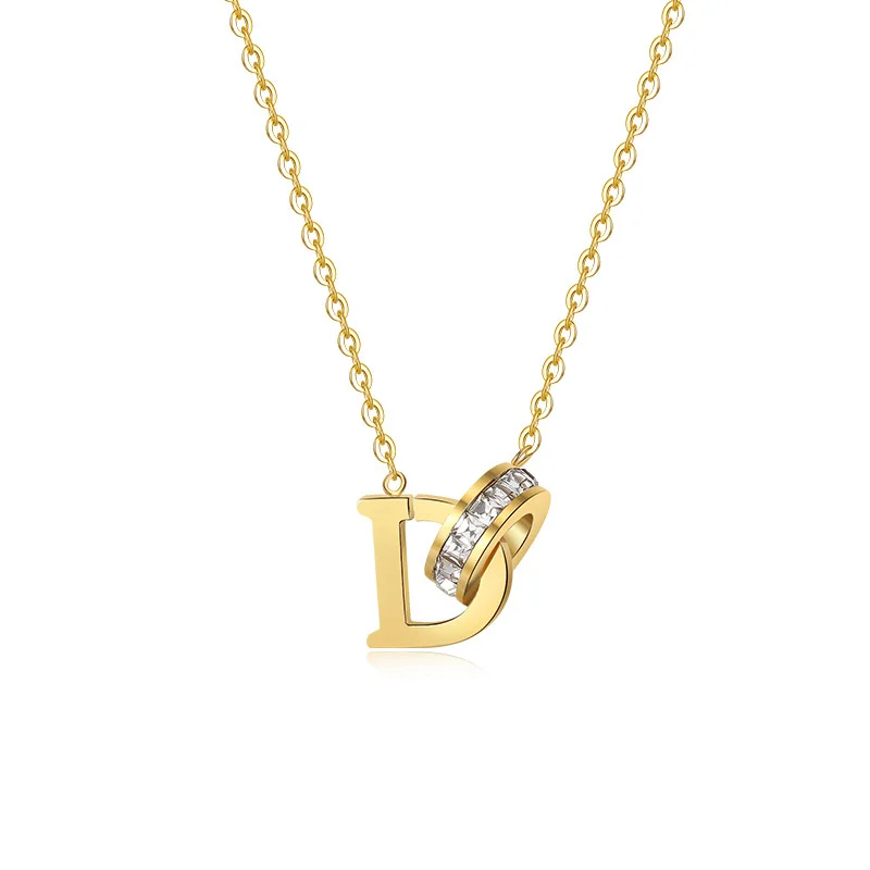 

Stainless Steel Letter D Pendants Necklaces Cubic Zirconia Gold Plated Choker Necklace For Women Girls Classic Jewelry Gift